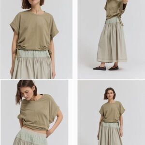 Chic Beige and Green Maxi Skirt